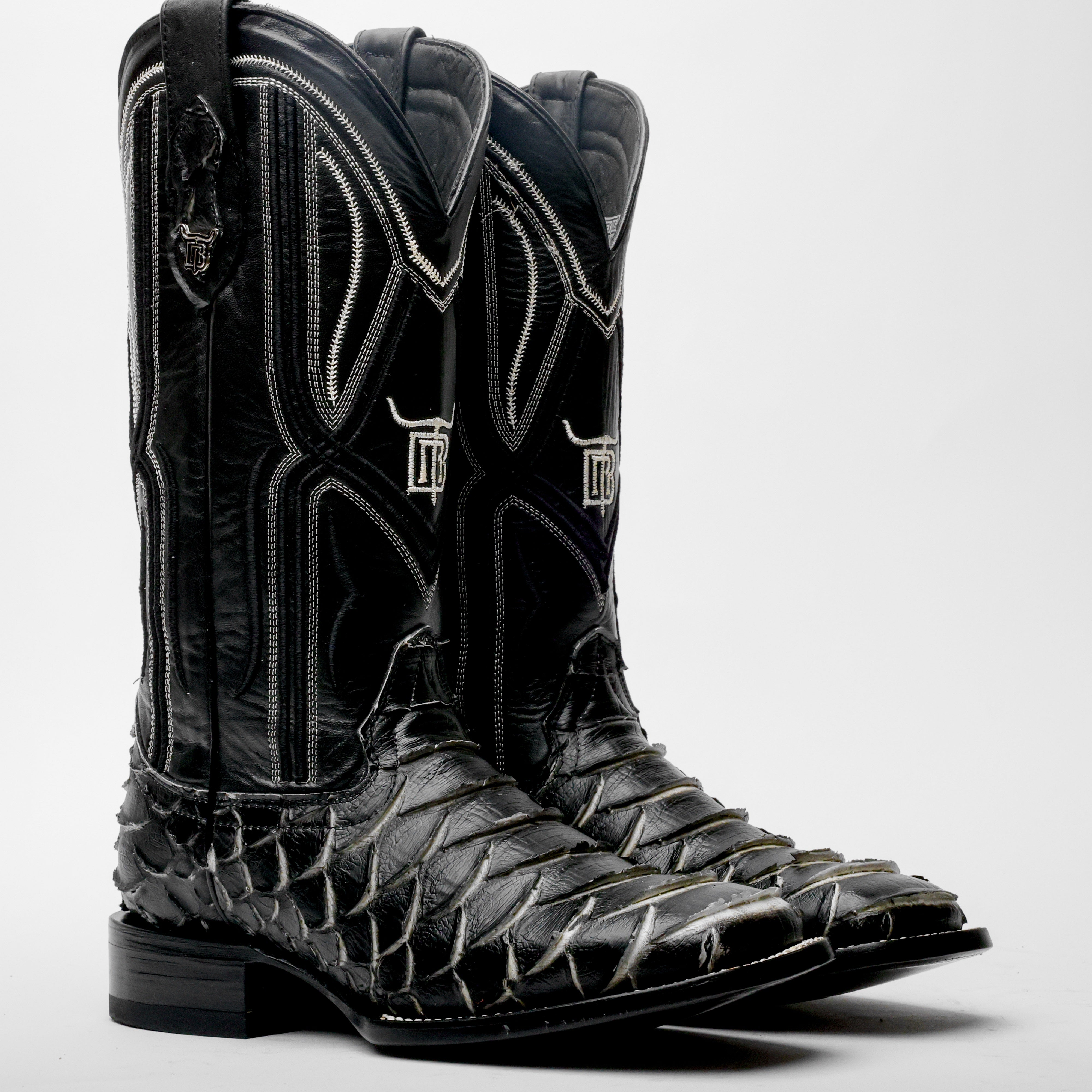 Black/White Jumbo Python Leather Boots - Square Toe
