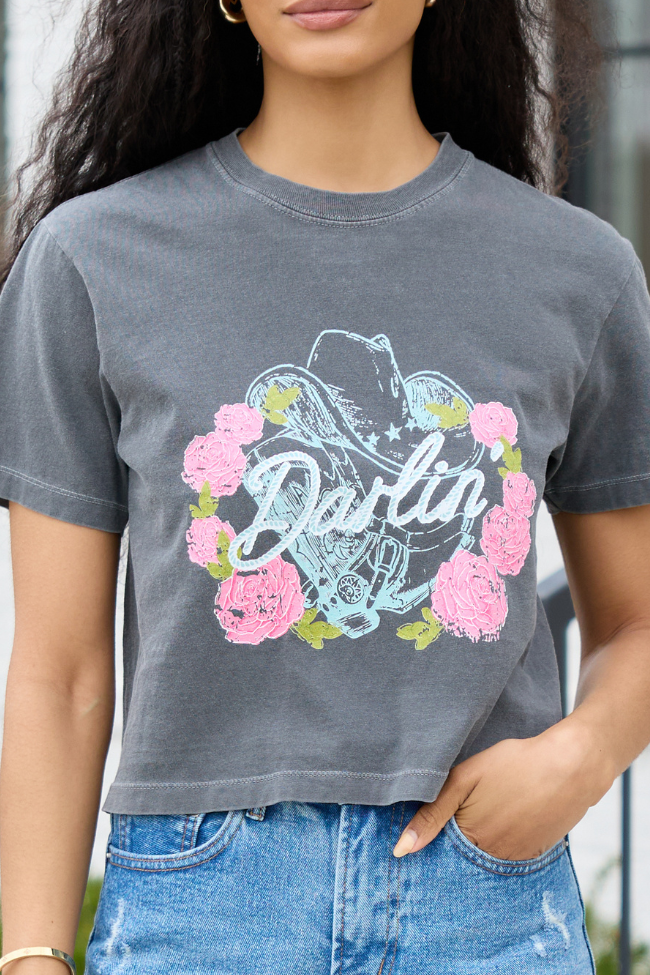 Darlin' Vintage Rose Dark Grey Boxy Graphic Tee