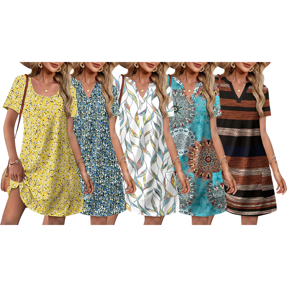 Summer Dress Dresses for Women 2026 Casual Summer V Neck Wedding Guest Dress Short Sleeve Fashion Beach Vacation Clothes