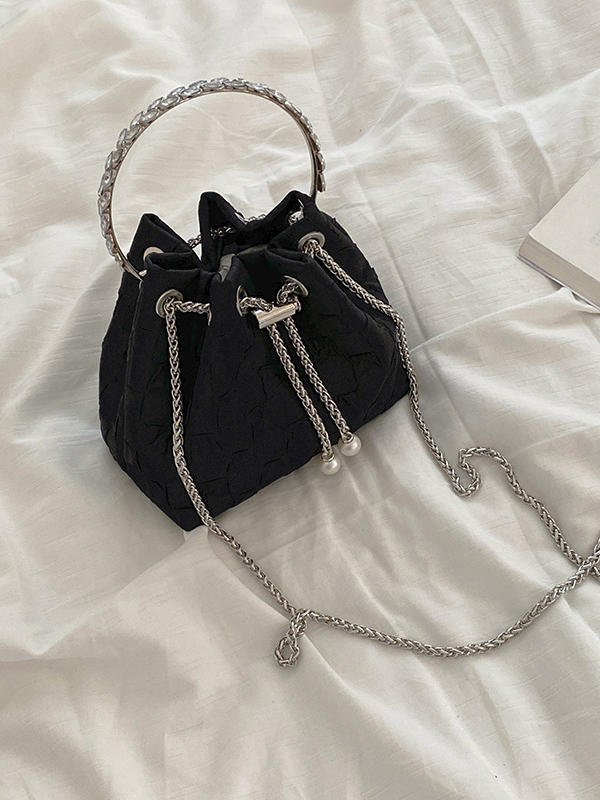 Urban Solid Color Checkered Chain Bucket Messenger Bags