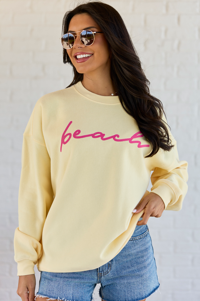 Beach Script Yellow Graphic Sweatshirt