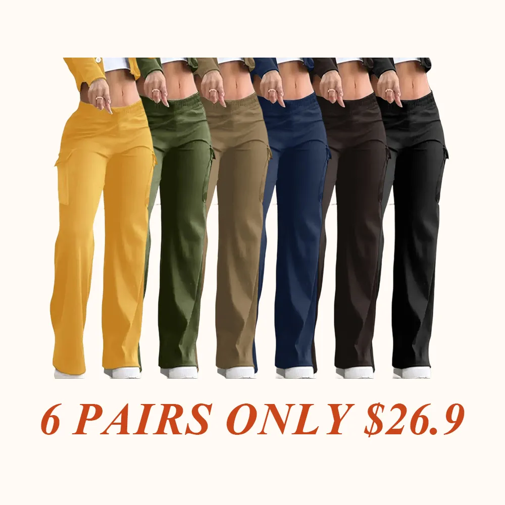 Women's Solid Color Flap Pocket Pants