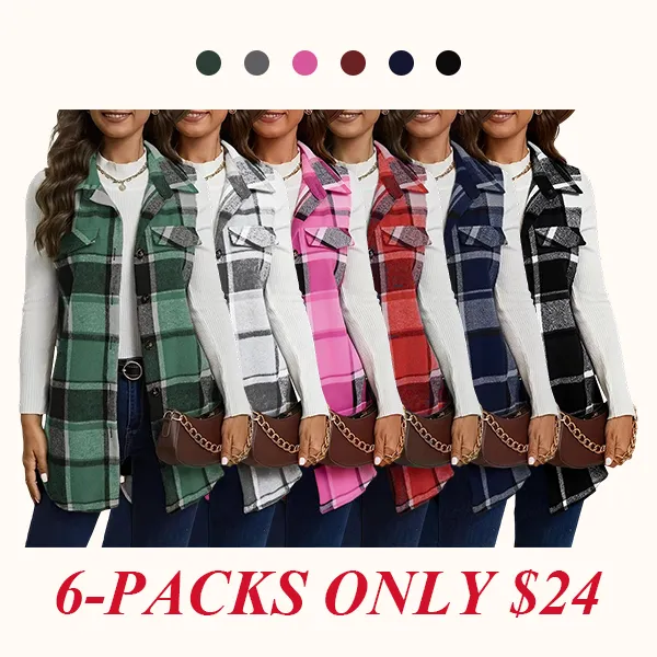 Women's Plaid Print Button Front Vest Coat