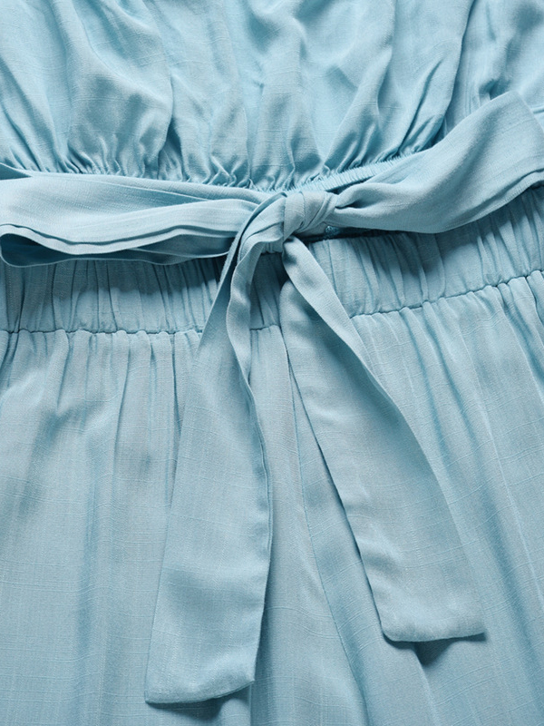 Original Cold Shoulder Tied Solid Color Straight Leg Jumpsuits