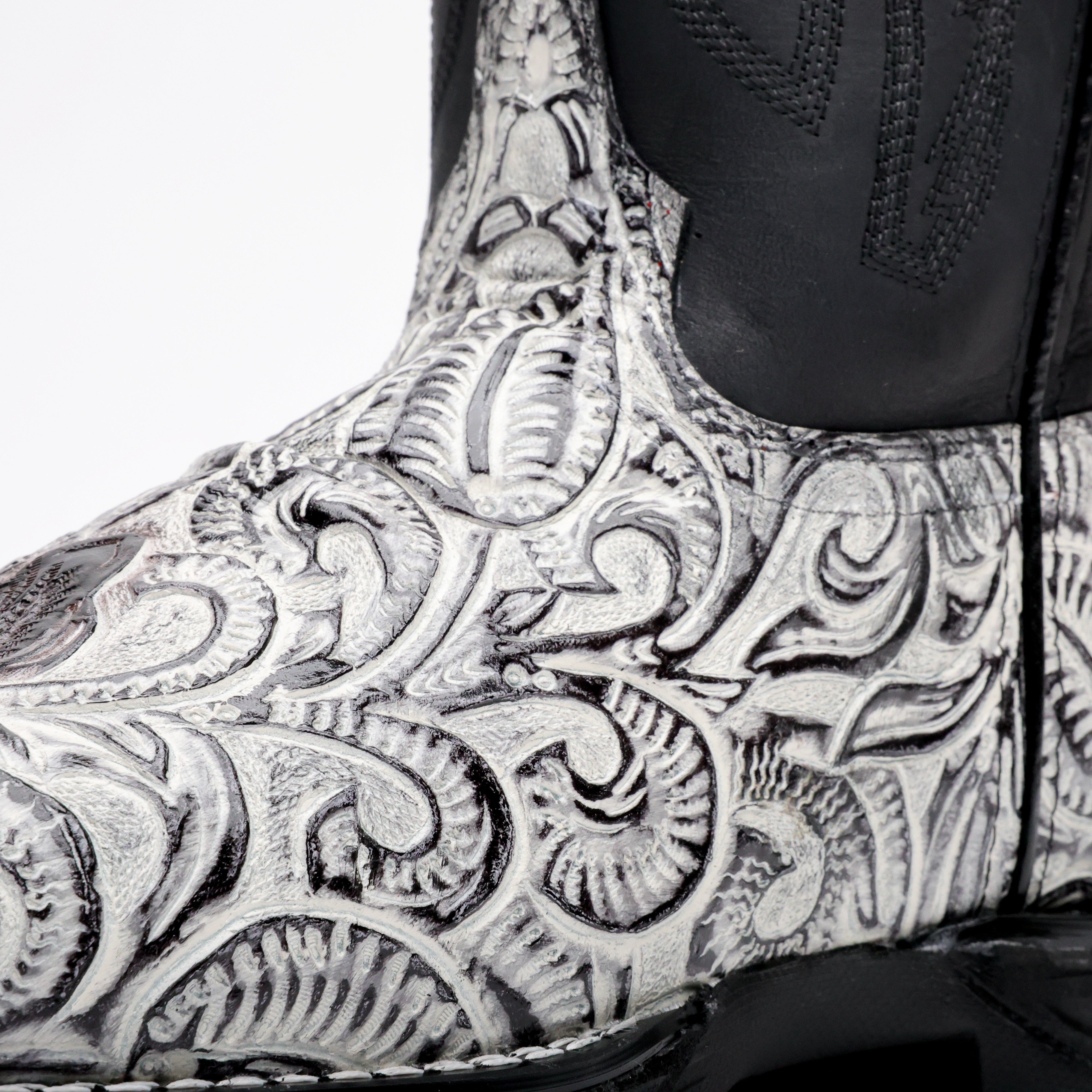 Snow White Hand-Tooled Leather Boots With 3D Lightweight Sole - Composite Toe