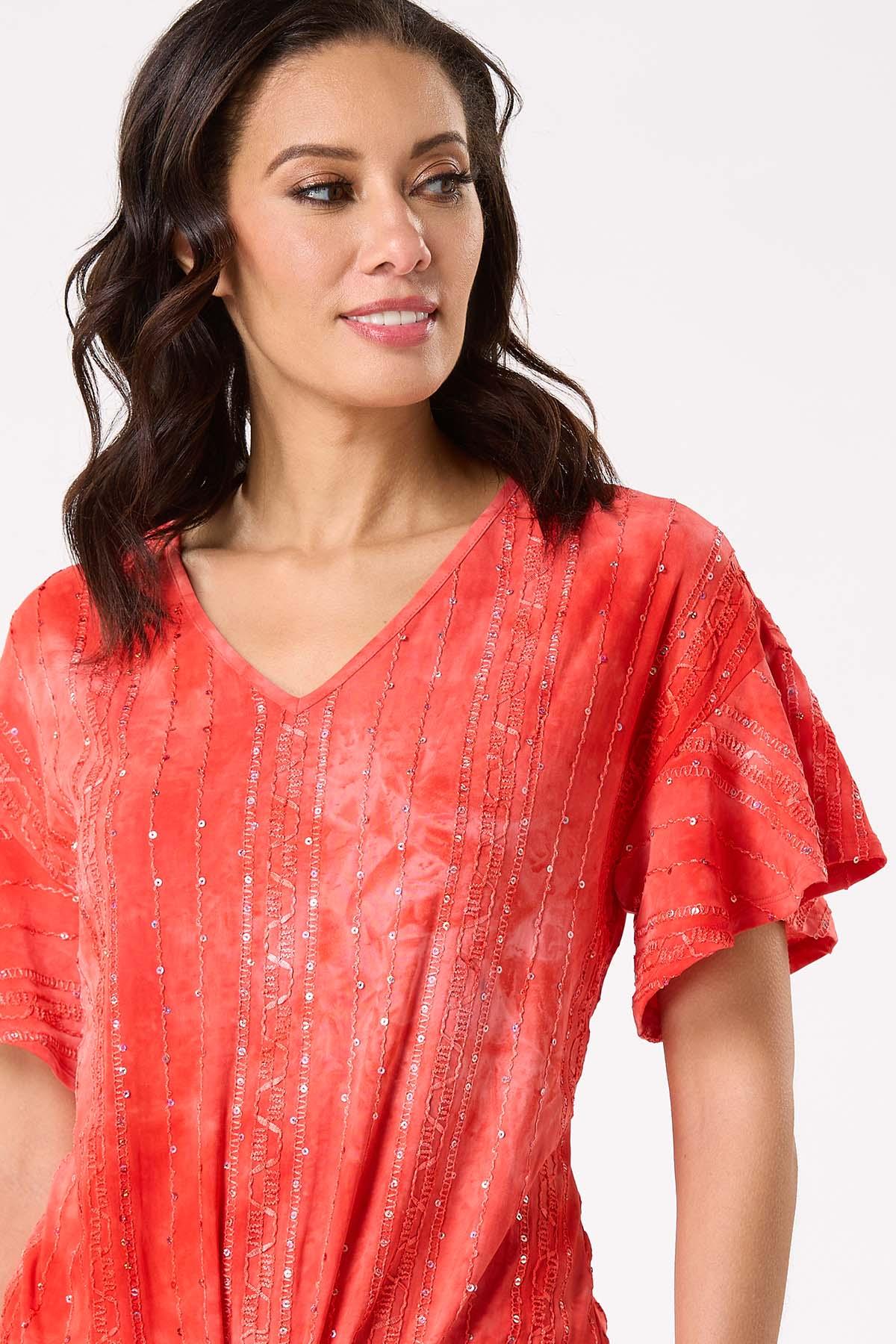 Sequin Tie Dye Tie Front Top