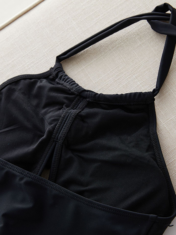 Padded Bandage Flower Shape Hollow Solid Color One-Piece Swimwear