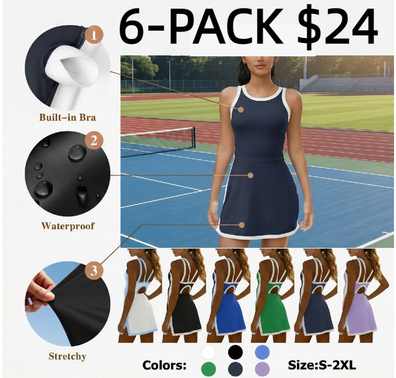 women's sleeveless halter tennis dress with white piping, open back design, and stylish cutout details at the back, perfect for sports or casual wear