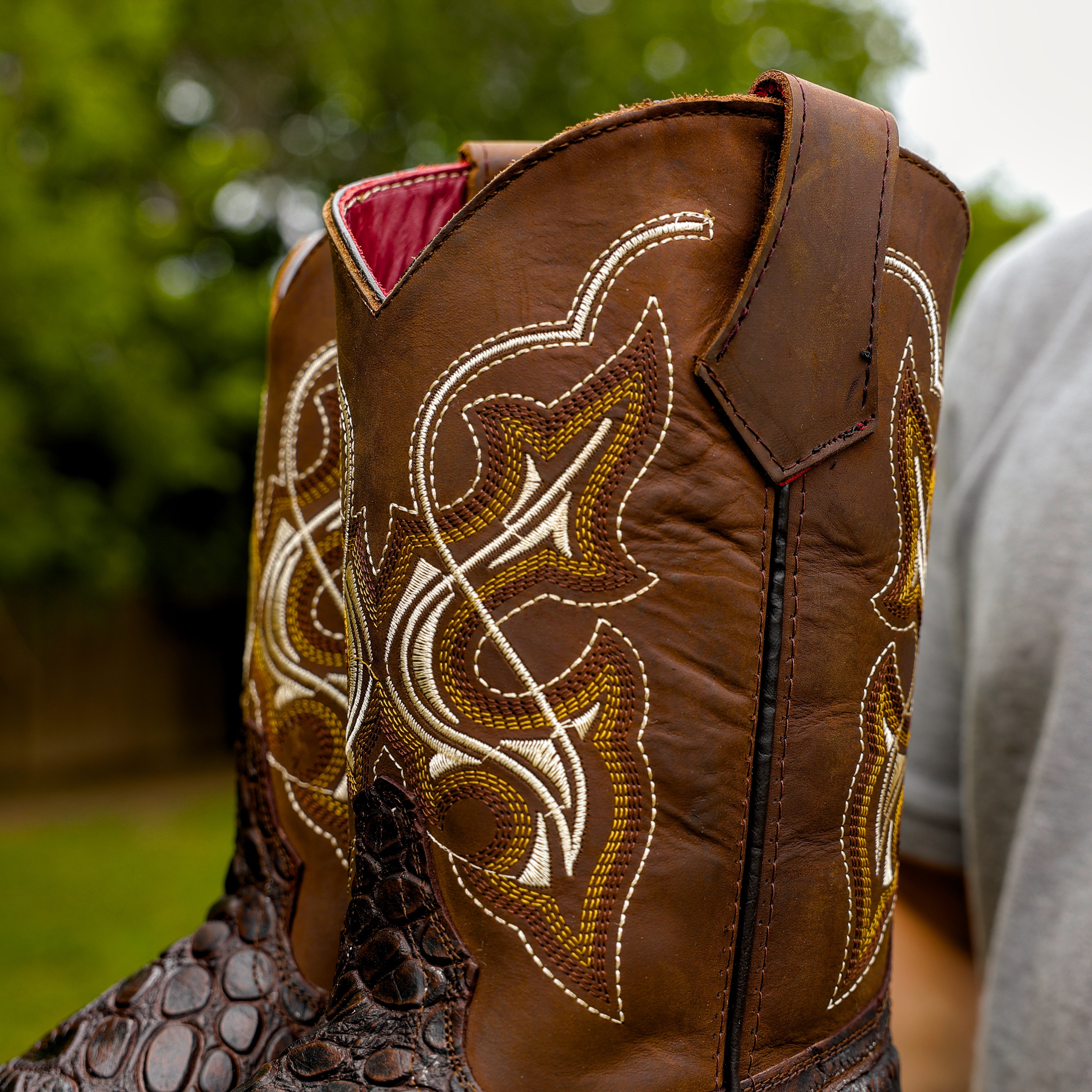 Brown Caiman Belly Leather Boots With 3D Lightweight Sole - Composite Toe