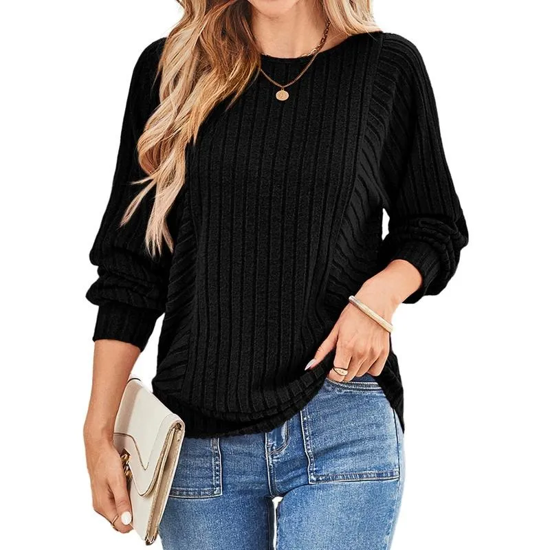Womens Soft Long Sleeve Crewneck Shirts Fall Casual Loose Fit Knit Tops Blouses