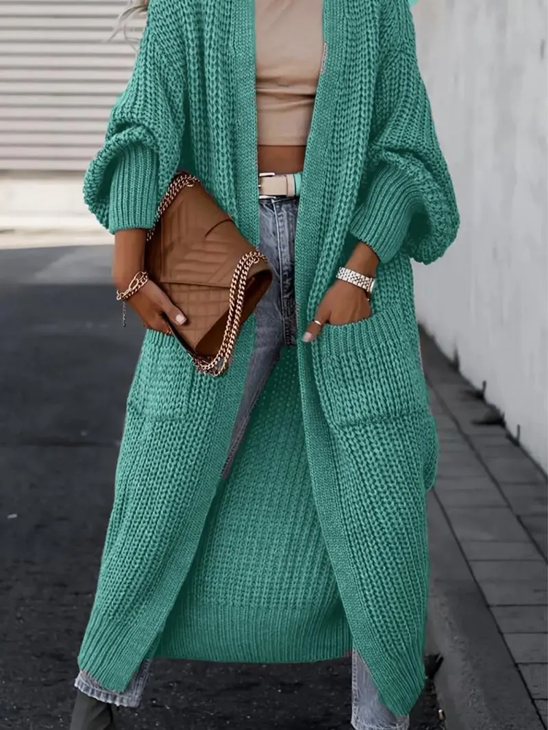 Women's Solid Drop Shoulder Long Cardigan