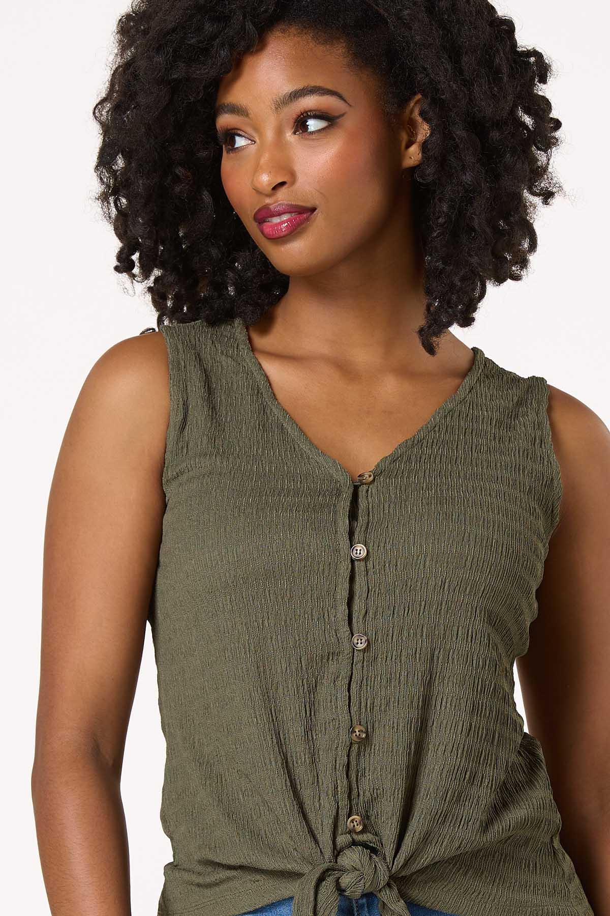 Textured Button Tie Hem Tank