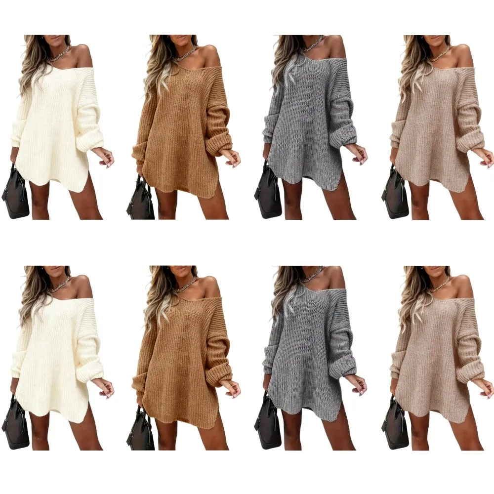 [Plus Size] Women's Solid Color Sweater Dress