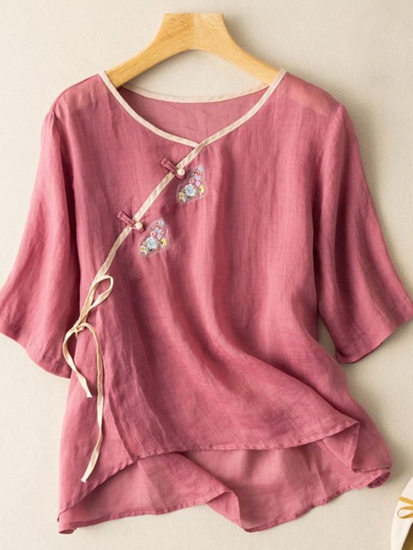 Women Embroidered Cotton Linen Tops- Fast Shipping
