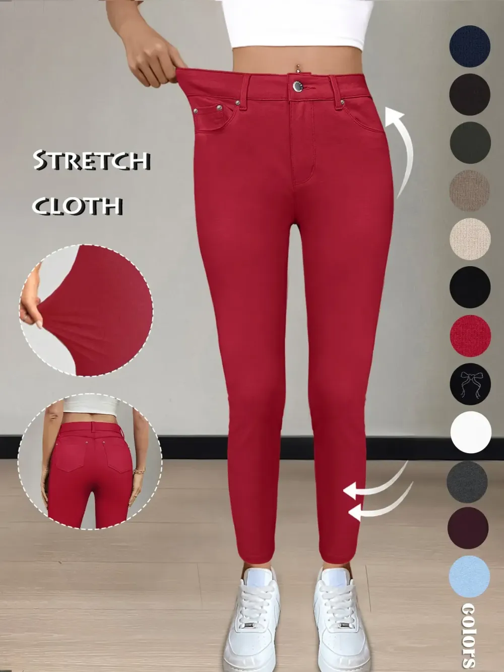 Women's Plain Pocket with Buttons, Casual Comfy Skinny Sports Stretchy Leggings for Yoga Gym Workout