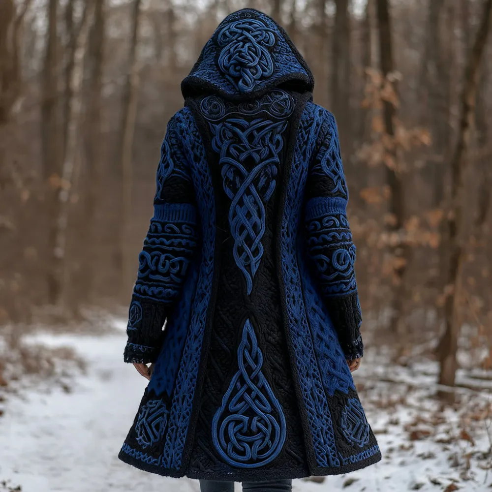 Women's Vintage Viking Celtic Knot Knit Long Sweater Jacket