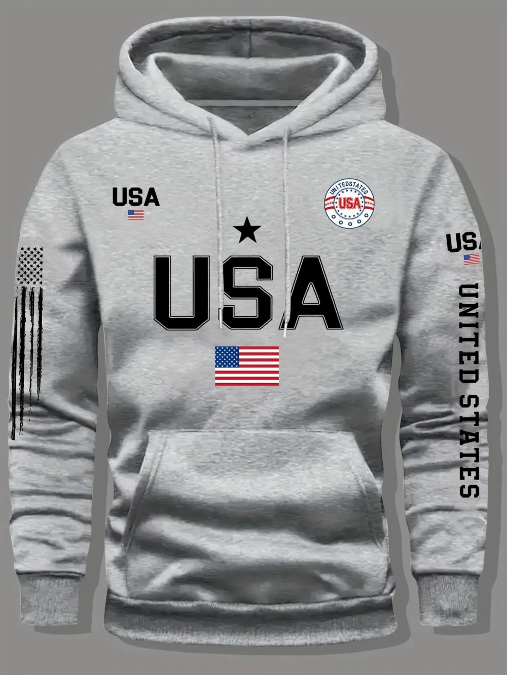 Men's fleece sweatshirt, United States letter print unisex casual knit fabric pullover for students and couples fashion hoodie