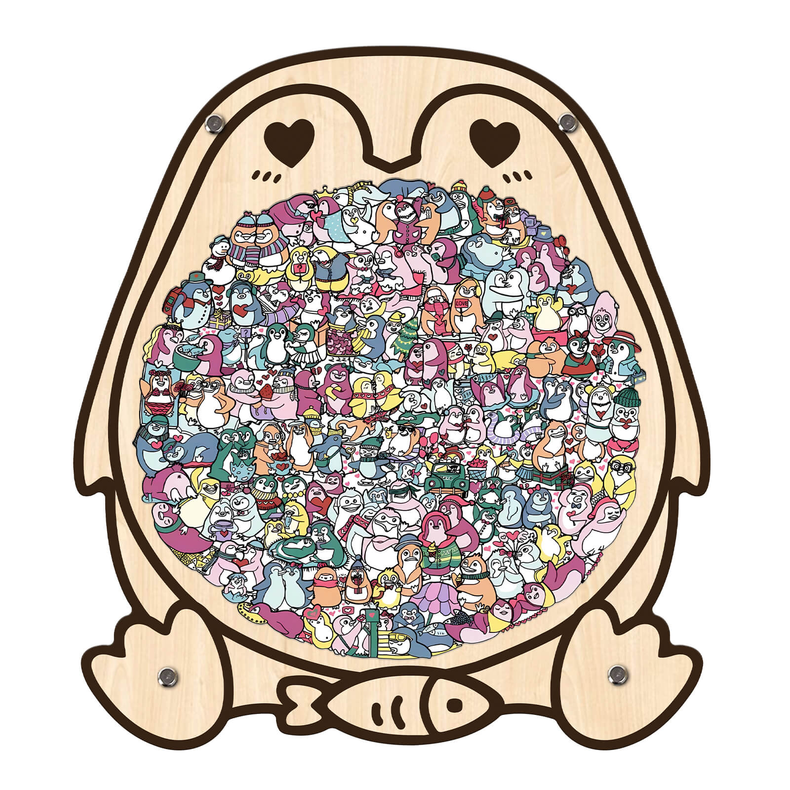 Cute Lover Penguin Shaped Wooden Jigsaw Puzzle