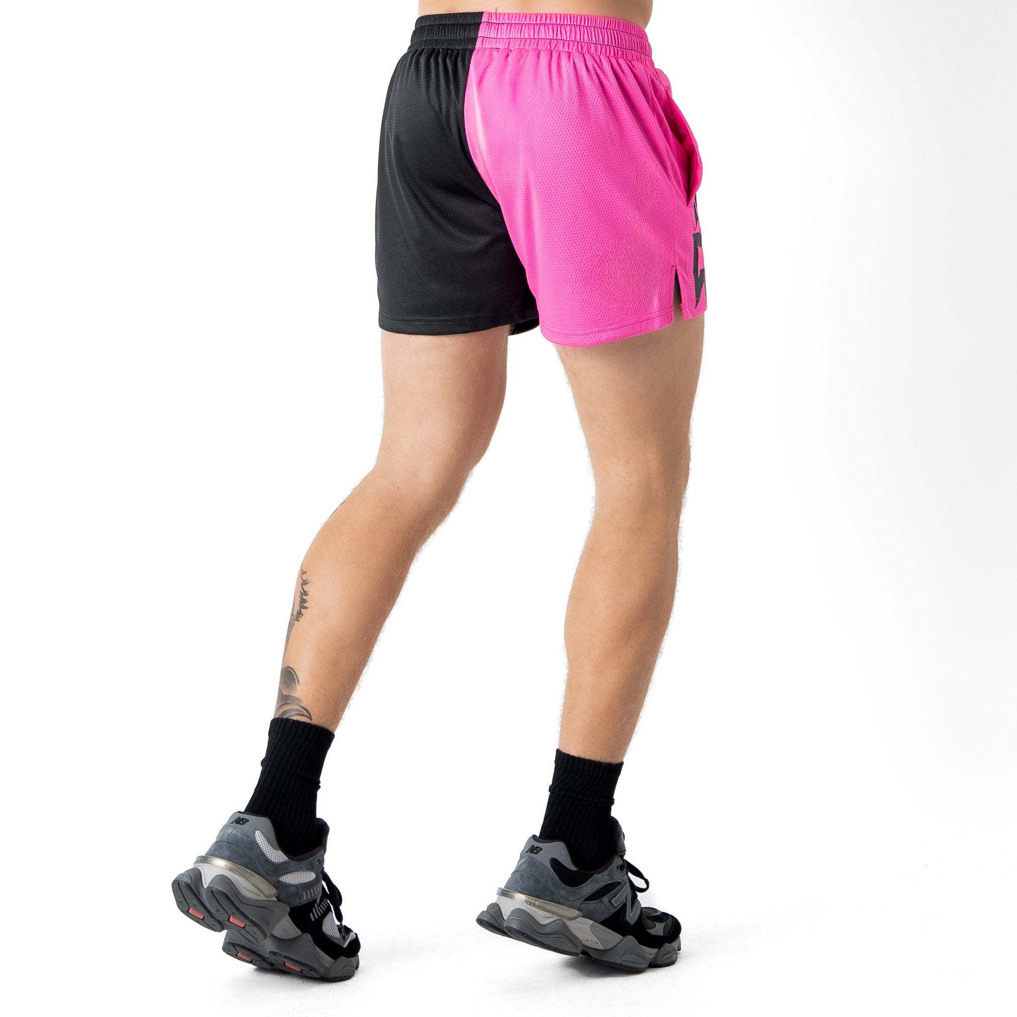 MUAY THAI SHORTS (MID THIGH CUT) 2 TONE - BLACK / PINK