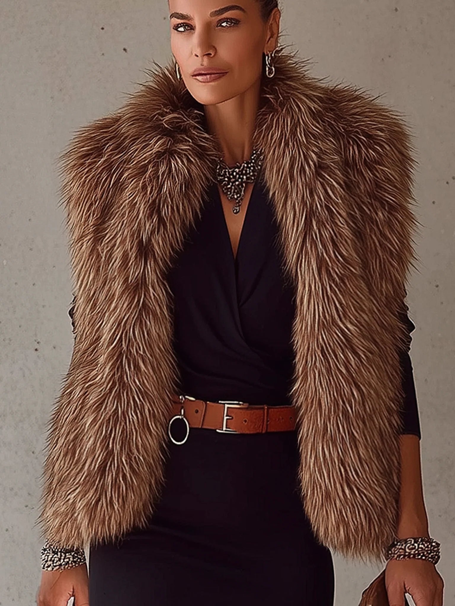 Coffee Gradient Faux Fox Fur Eco Friendly Fur Vest