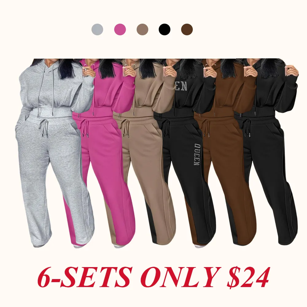 Hooded Long Sleeve Sweatshirt and Casual Wide Leg Sweatpants Set