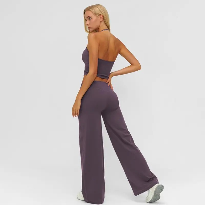 Women's Strappy Crop Top & Straight-Leg Pants Fitness Set – Gym to Casual Wear