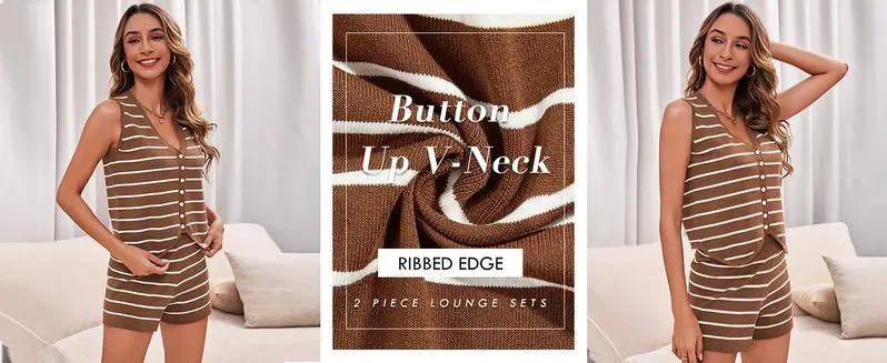 Women's 2 Piece Outfits Summer Striped Casual Sets (Under $4 a set!)