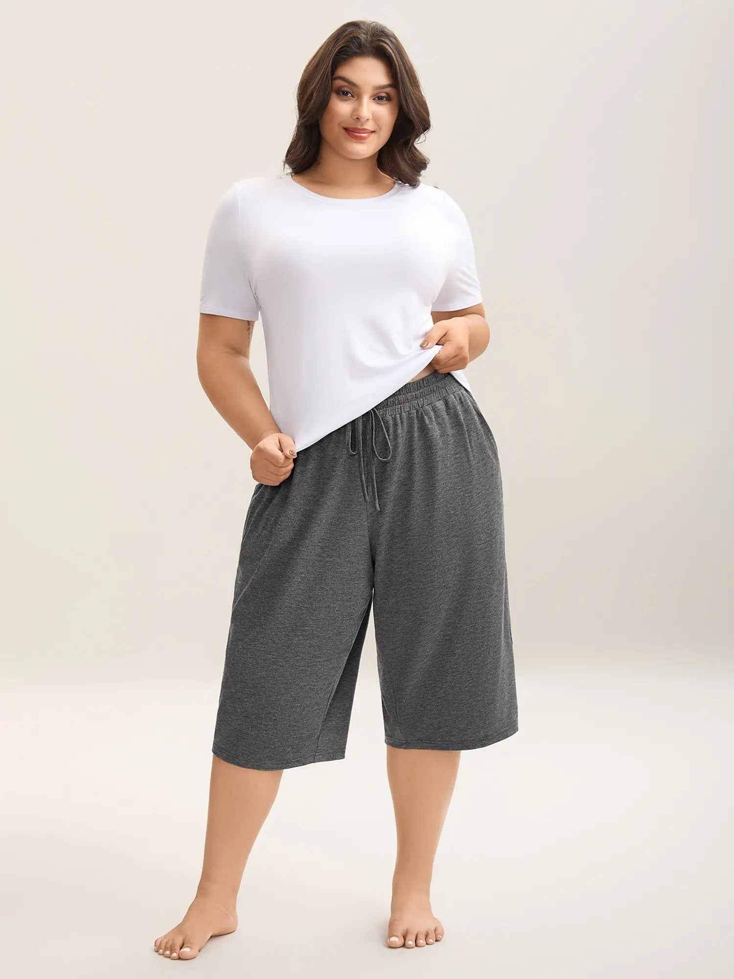 👖Women’s Relaxed Wide-Leg Capri Lounge Pants with Drawstring Pockets