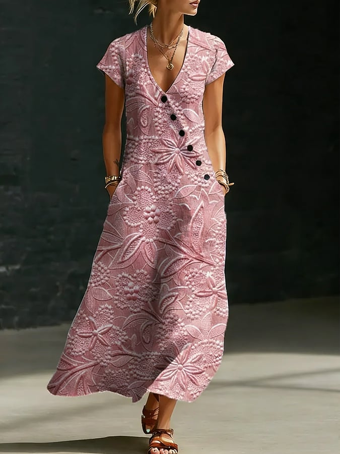 Women's Floral Pattern Art Print Casual Cotton Linen Dress- Fast Shipping