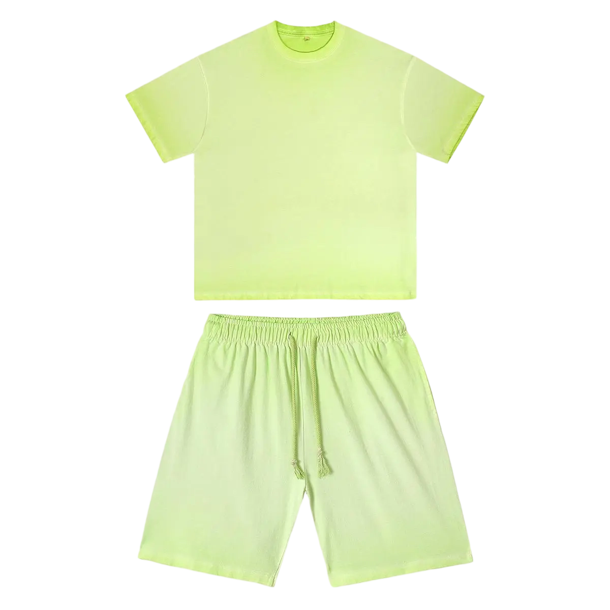 Fashion Tshirt & Shorts Set Summer Washed Cotton Dirty Washed Trendy Gradient Color Men's and Women's Suits, Short-sleeved Tops Paired with Shorts, Retro Outfits.