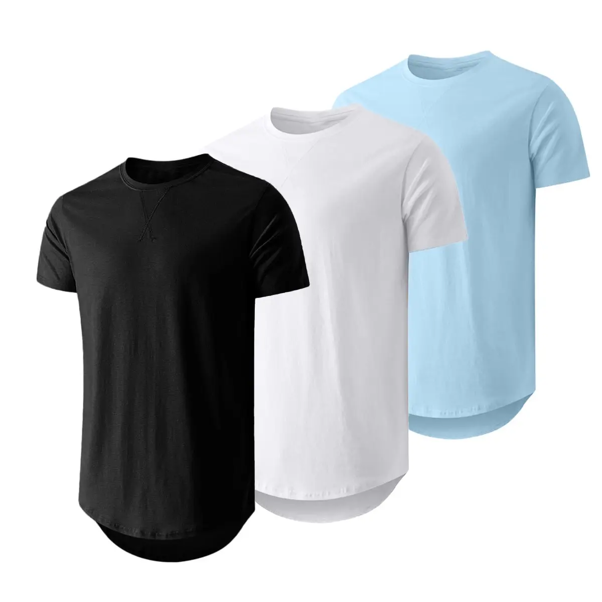 Mens 3 Pack Cotton Hipster Hip Hop Longline Crewneck T-Shirt,Menswear Casual Tshirt Tops