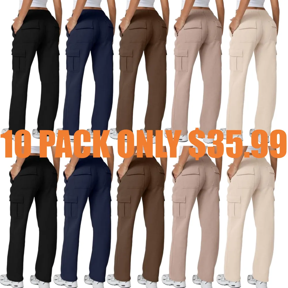 Women's multi-pocket solid color pants