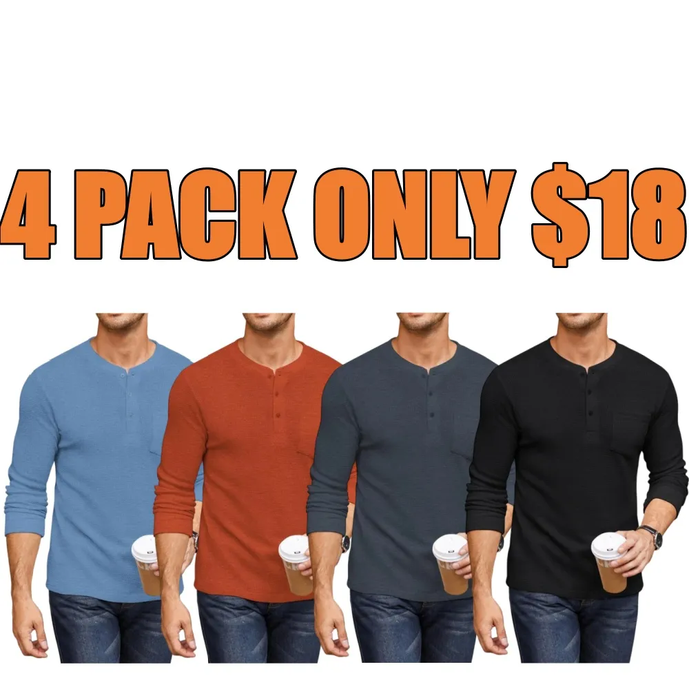 Men's Waffle Henley Long Sleeve Pocket Tee
