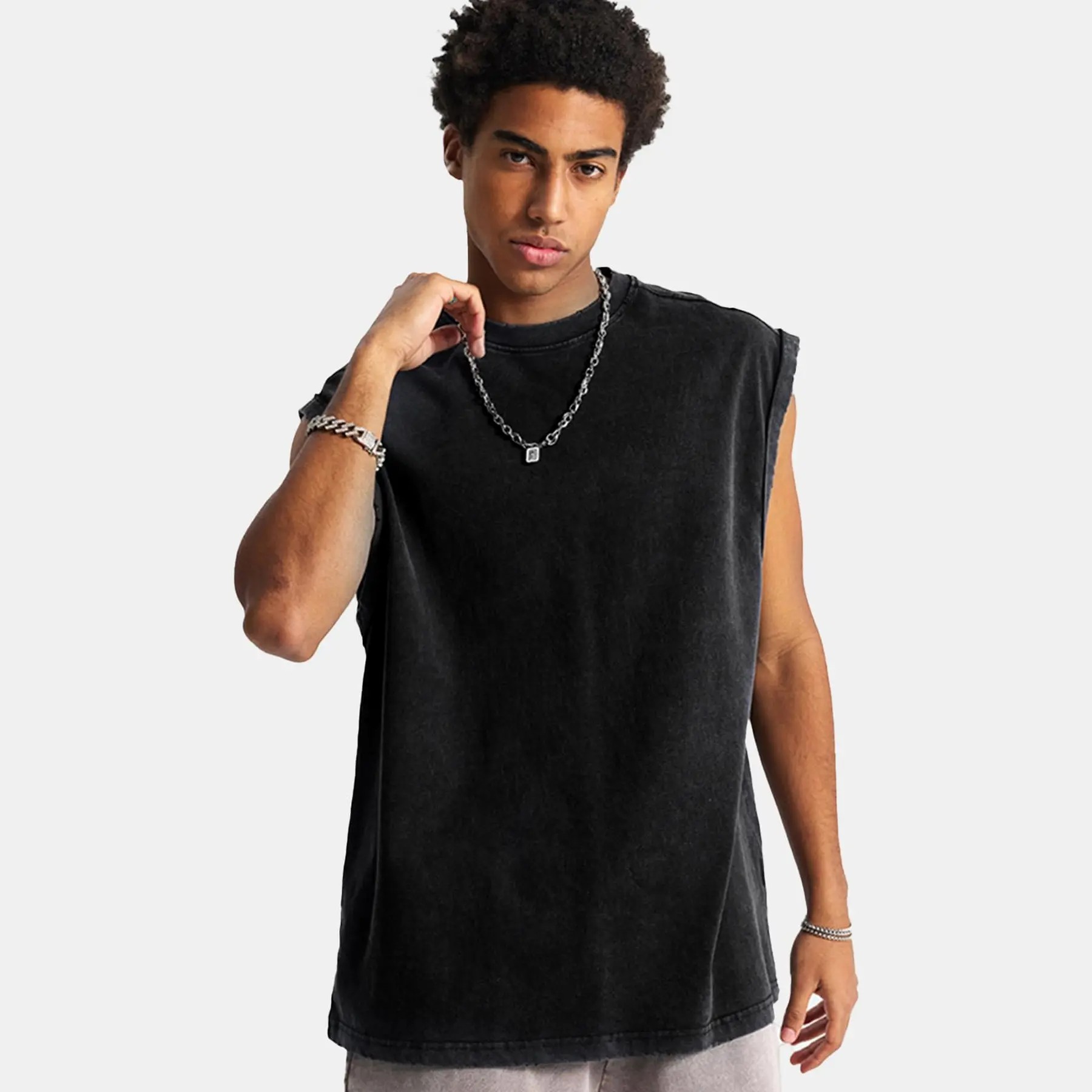 Unisex Cotton Workout Tank Tops Sleeveless Acid Wash Tshirts