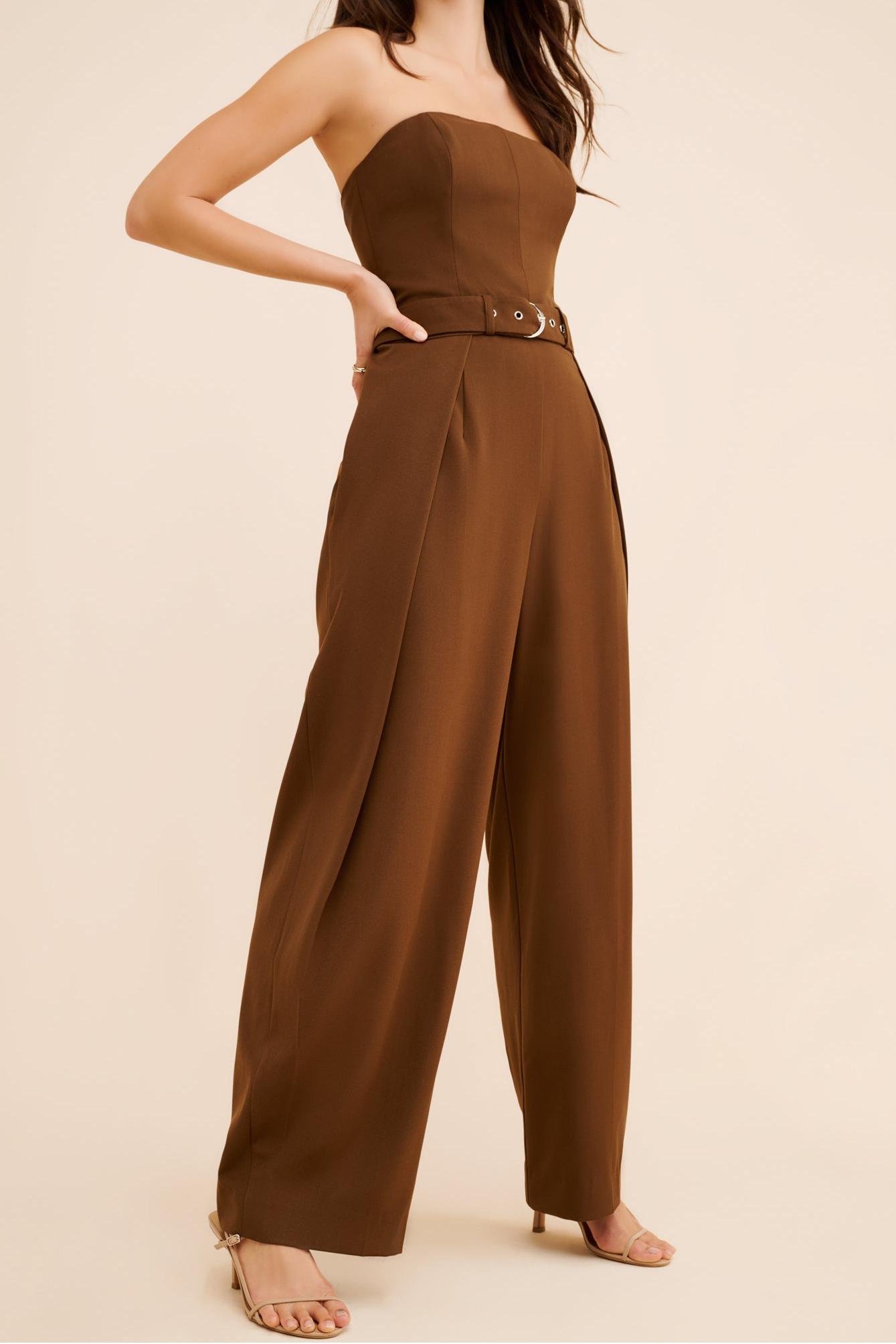 Brown Strapless Jumpsuit