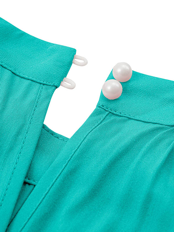 Pleated Solid Color Split-Front Tied Waist High Waisted Loose Halter-Neck Jumpsuits