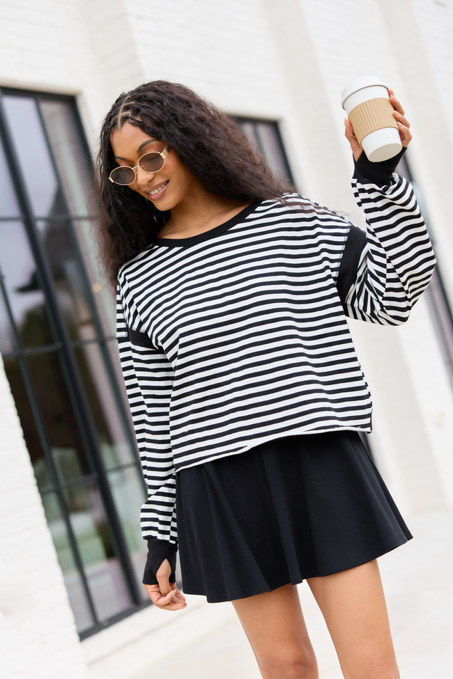 Dominique Black And White Striped Tee