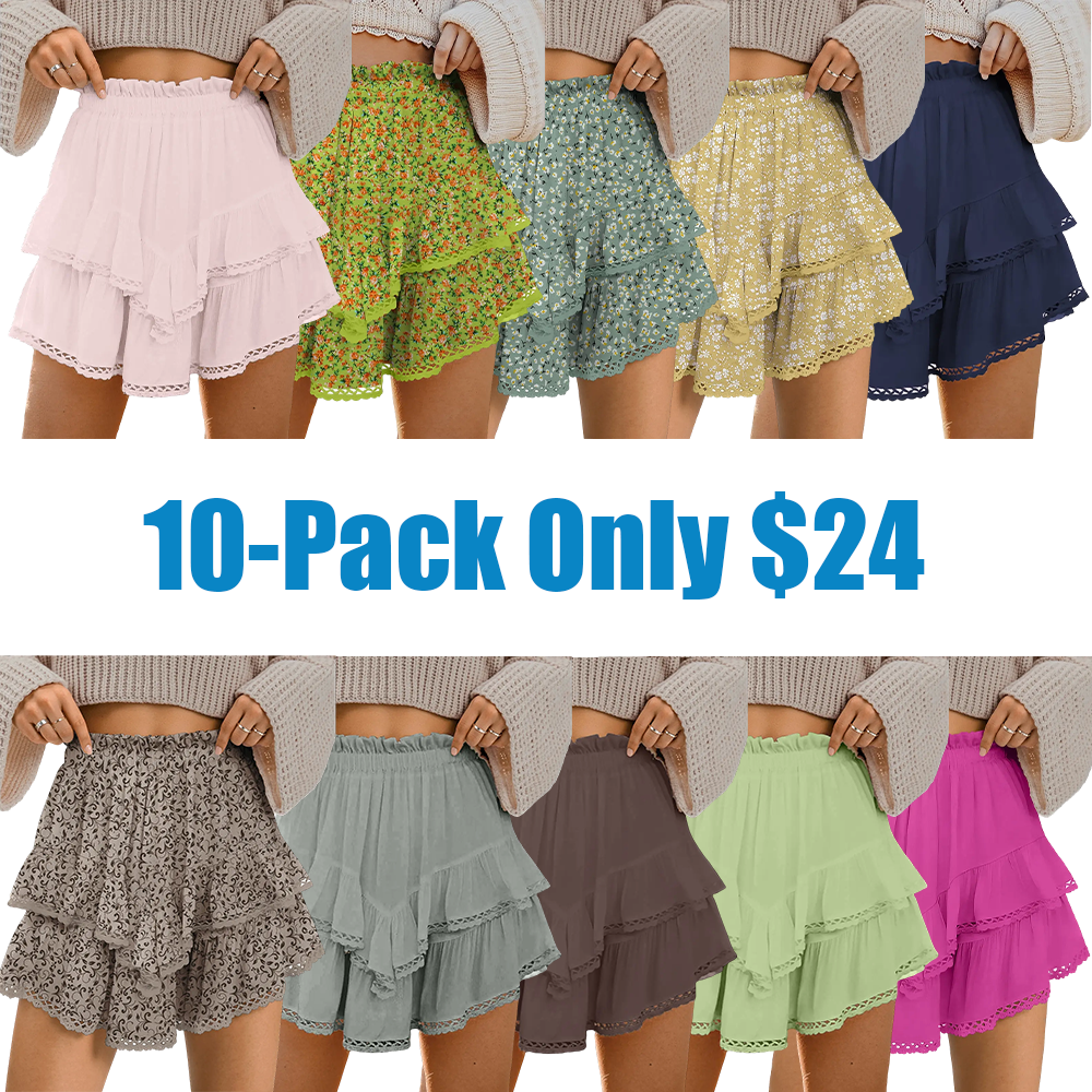 Womens Flowy Ruffle Shorts High Waist Pleated Mini Skirts Casual Boho Ruffle Tiered Skorts Cute Versatile Fashion Shorts