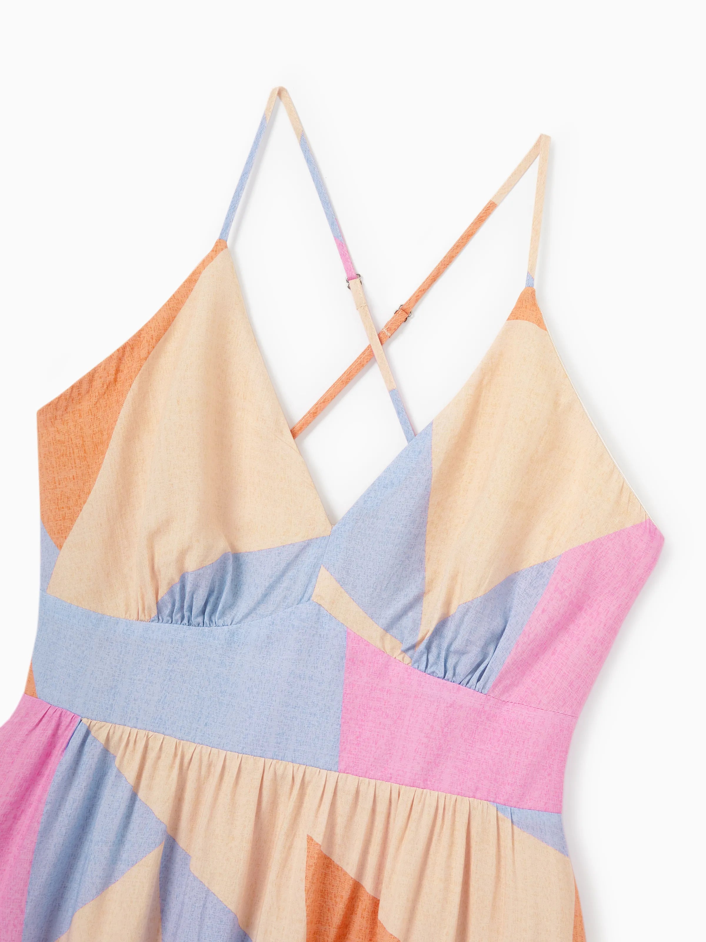 Family Matching Outfits Set Colorblock Sleeveless Strappy Dress or Short-sleeve T-shirt Multi-color