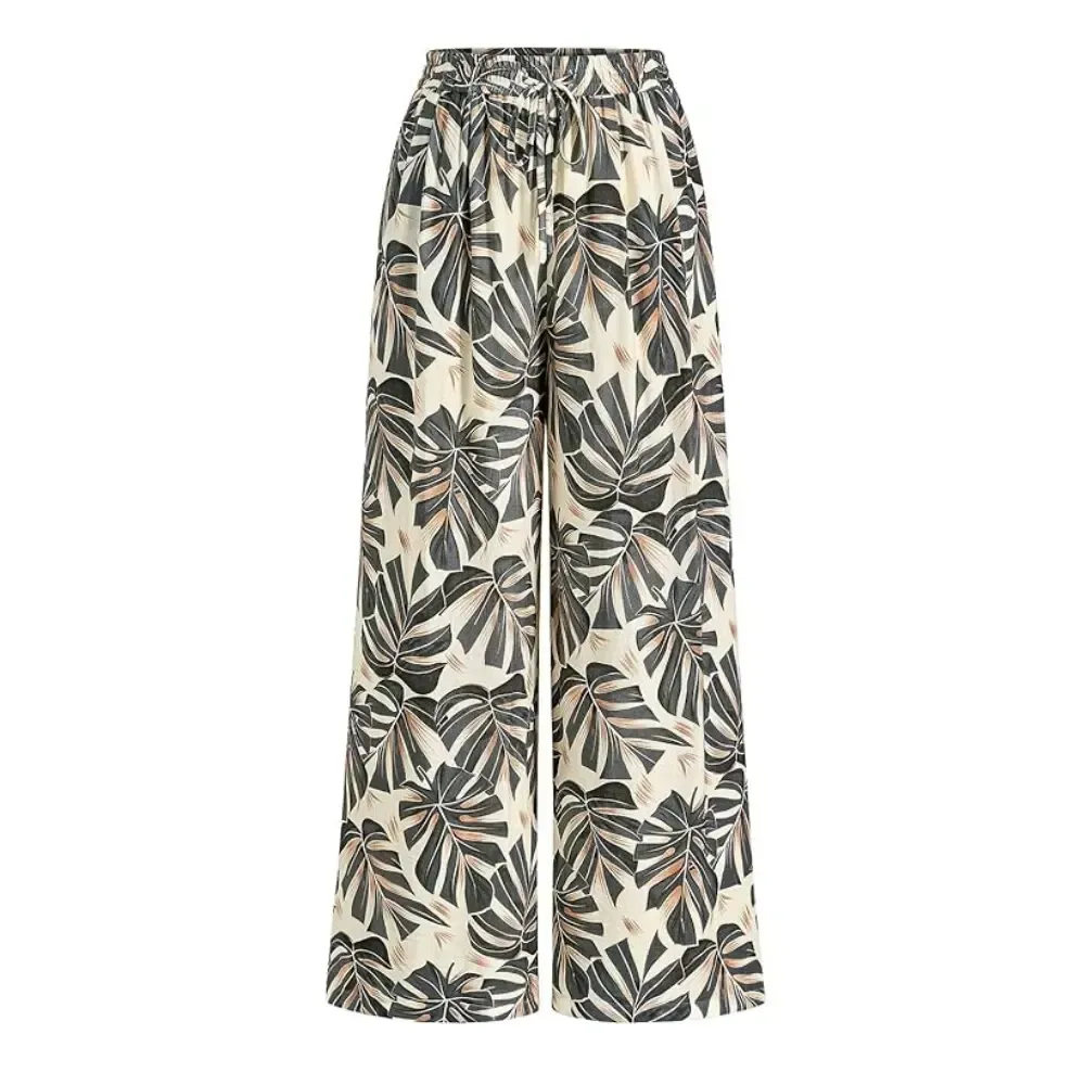 Women's Pants Elastic Waist Striped Lightweight Palazzo Trousers With Pockets Casual Lounge Wide Leg Bottoms