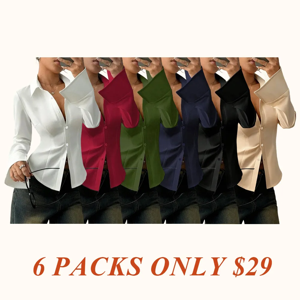 Women's slim-fit button-down long-sleeved casual shirt