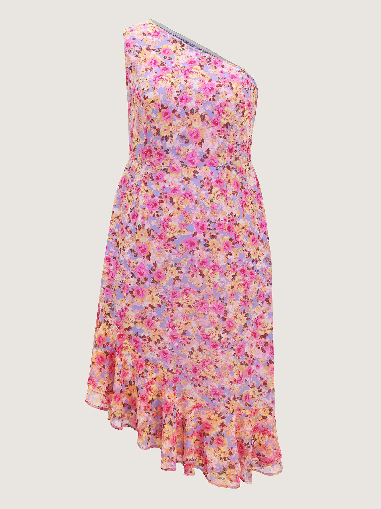 Floral Ease Ruffled Hem One-Shoulder Midi Dress