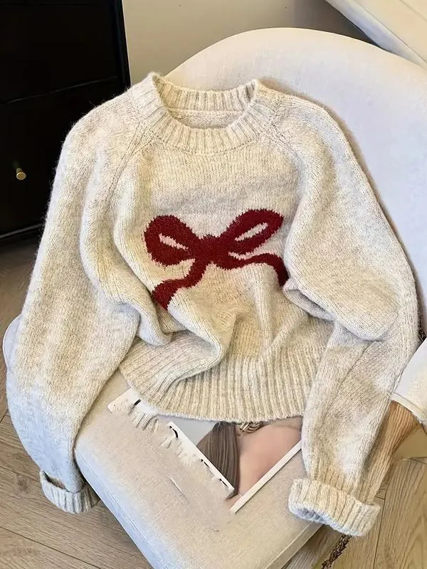 Elegant Bow Knit Sweater for Women