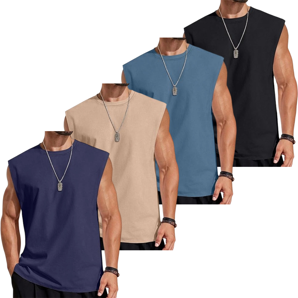 Men's Solid Color Round Neck Tank Top, Loose Casual Comfy Classic Crew Neck Sleeveless Top for Summer