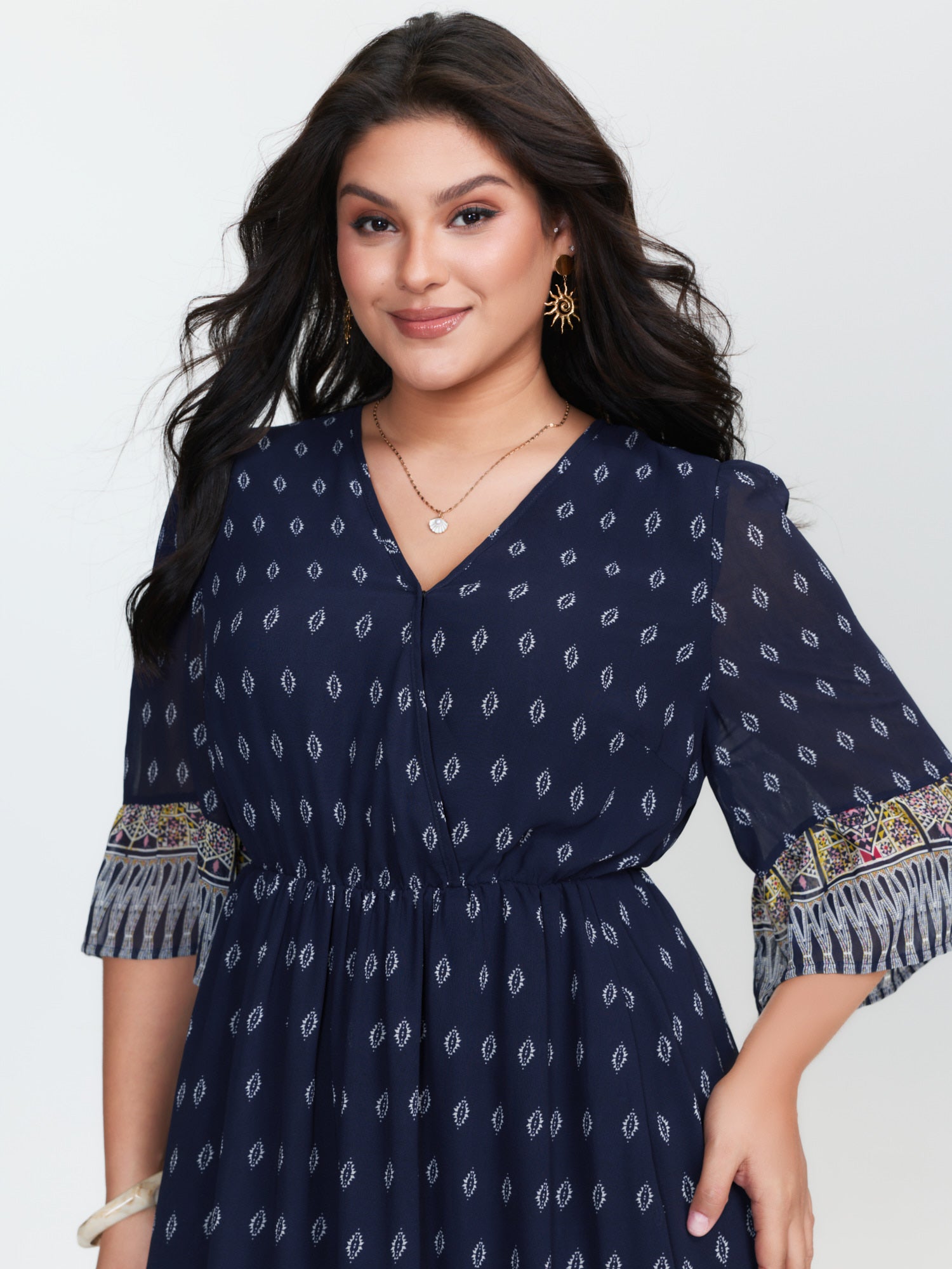 Boho Geometric Print Wrap Maxi Dress