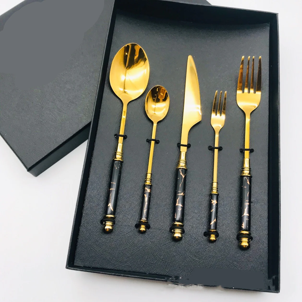 Gold Stainless & Green Ceramic Flatware
