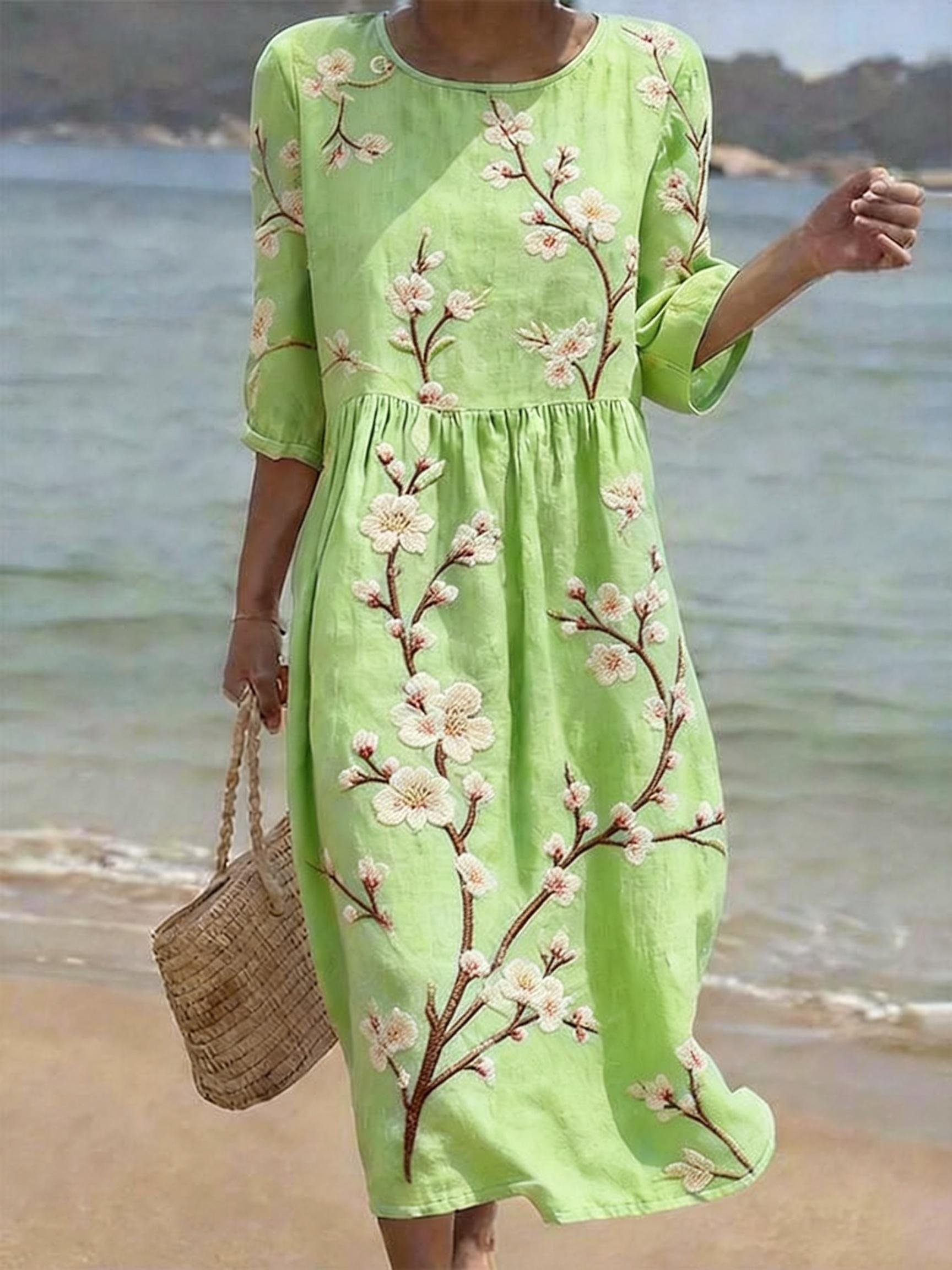 Women's Casual Floral Print Round Neck Dress- Fast Shipping