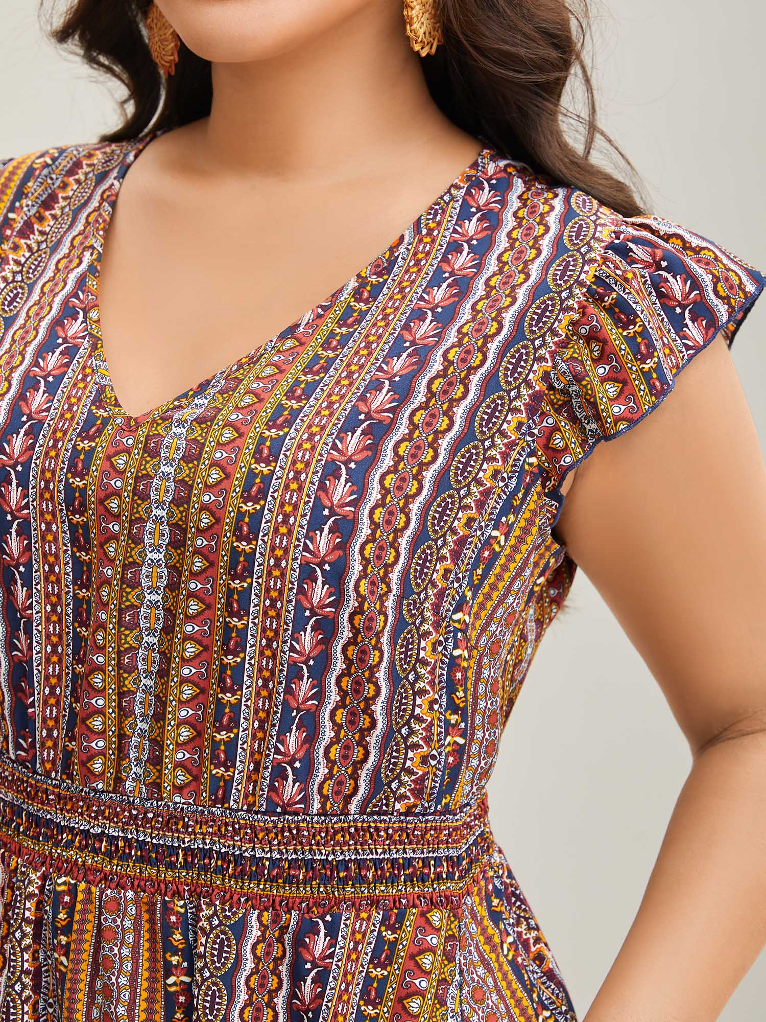 Sunny Stripes Pockets Shirred Midi Dress