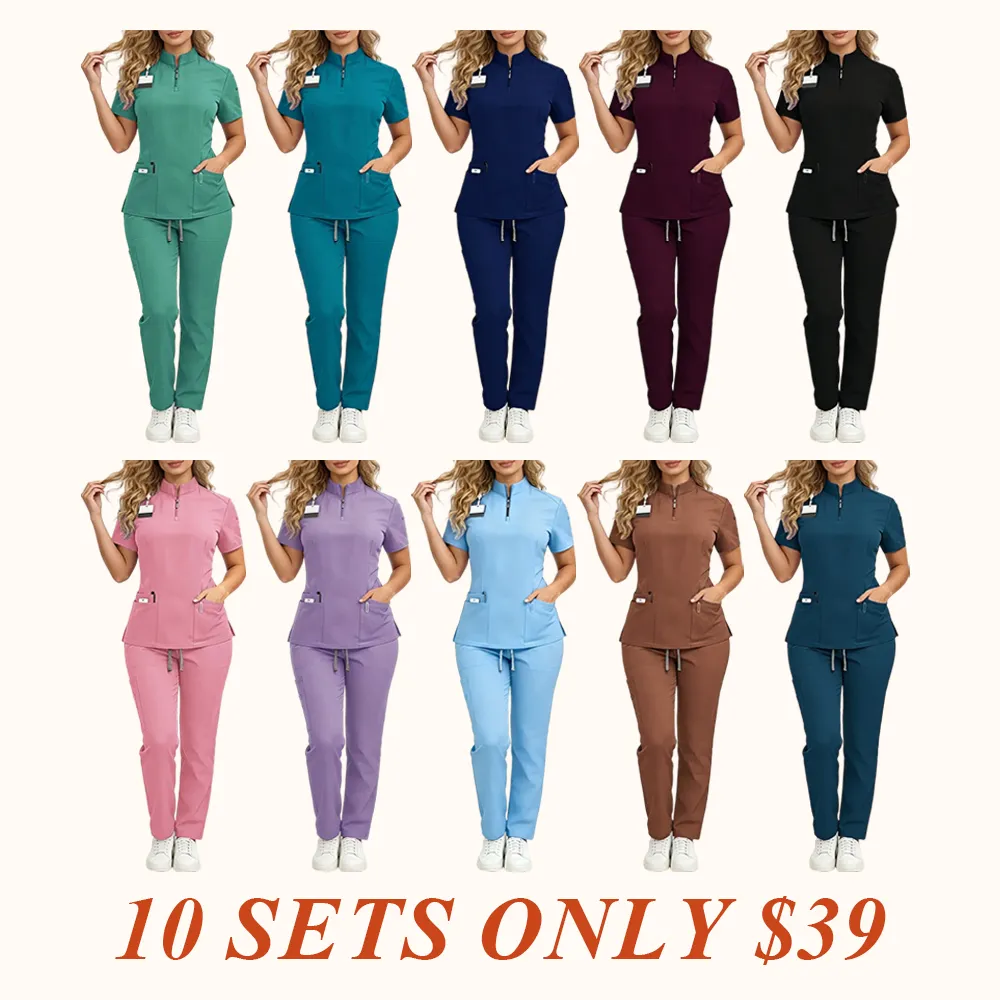 Ladies Healthcare Scrub Set with Multi-Pockets, Breathable Quick-Dry Wrinkle-Resistant Fabric