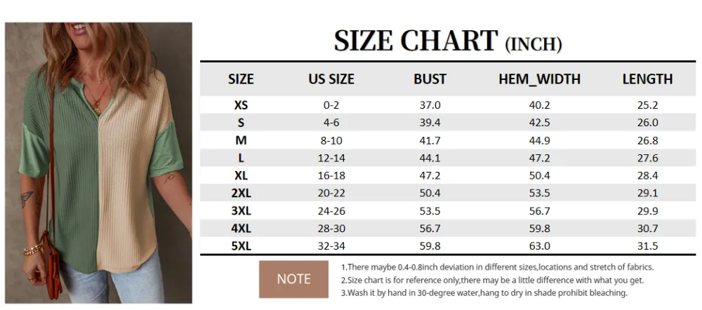 Womens Half Sleeve Waffle Knit Shirts V Neck Colorblock Blouses